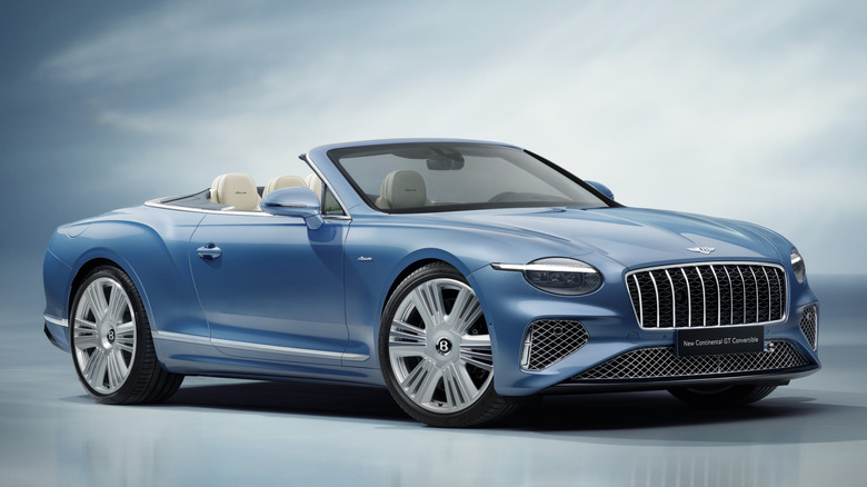 Front quarter shot of a Bentley Continental GTC in blue