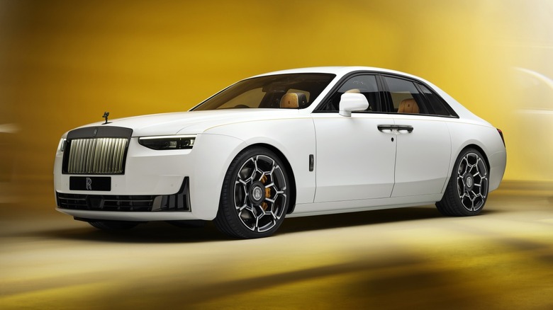 Front 3/4 view of Rolls-Royce Ghost Black Badge in studio