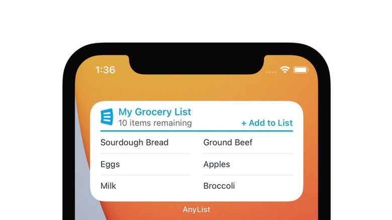 AnyList widget on iPhone home screen