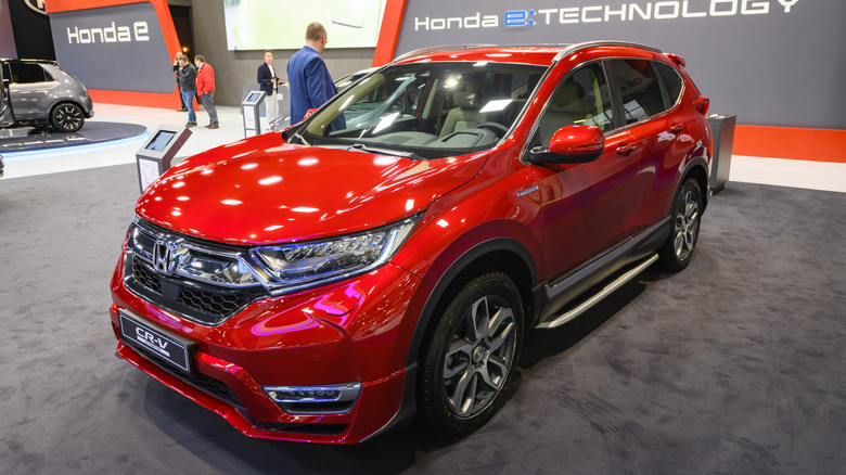 Parked red Honda CR-V
