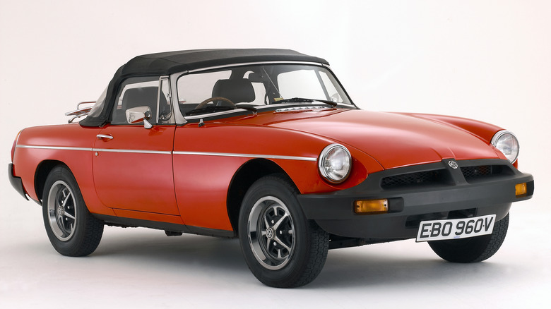 Red convertable MG B Roadster
