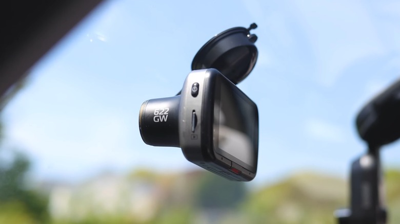 Side view of a Nextbase 622GW dashcam attached to a windshield