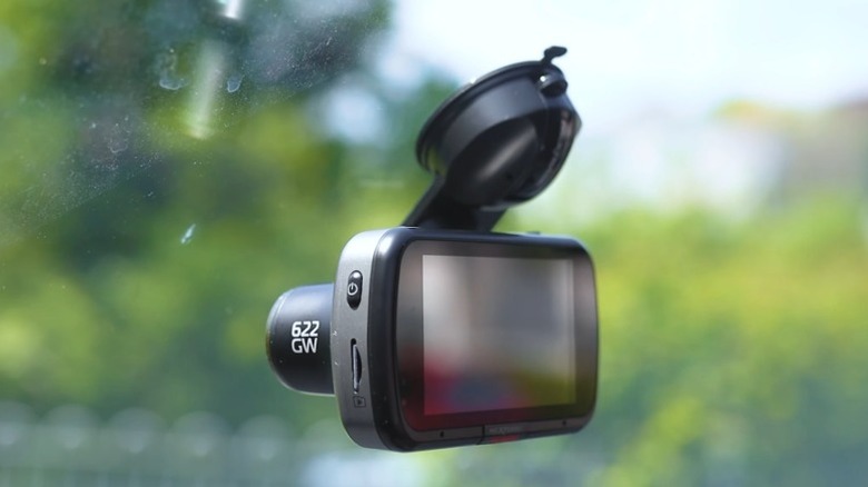 Rear view of Nextbase 622GW dashcam attached to windshield