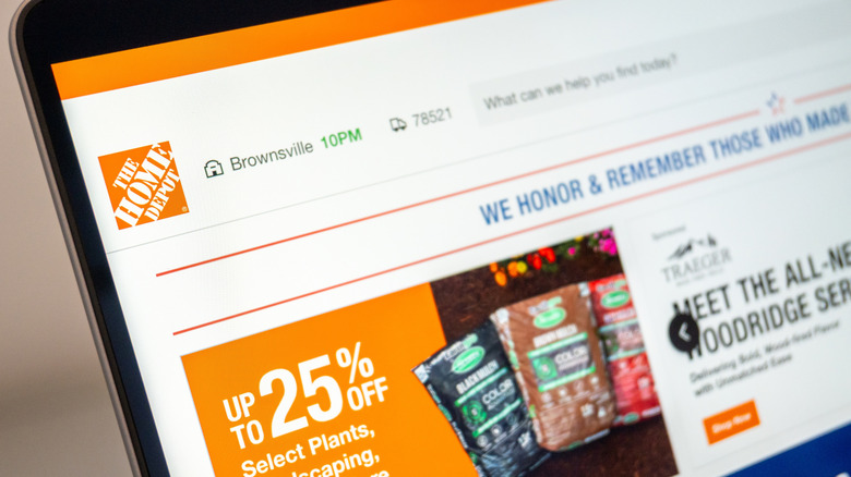 Computer screen shows discounts on Home Depot website.