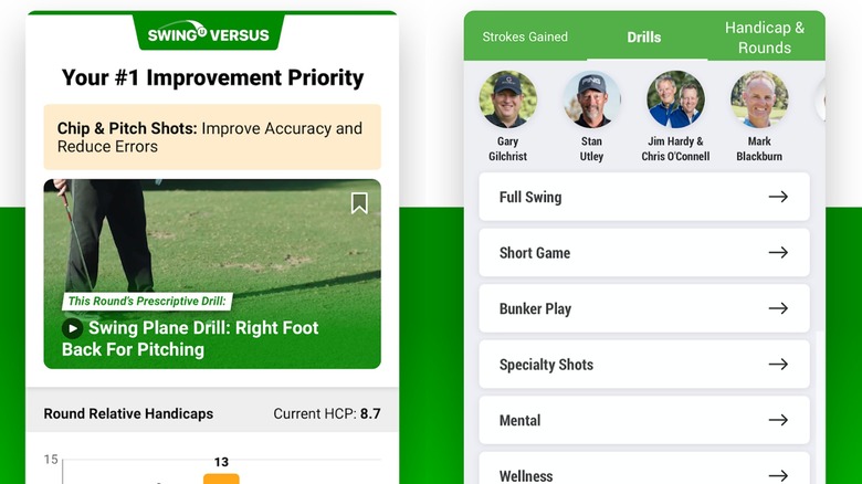 Using smartphone with golfer swinging in the background