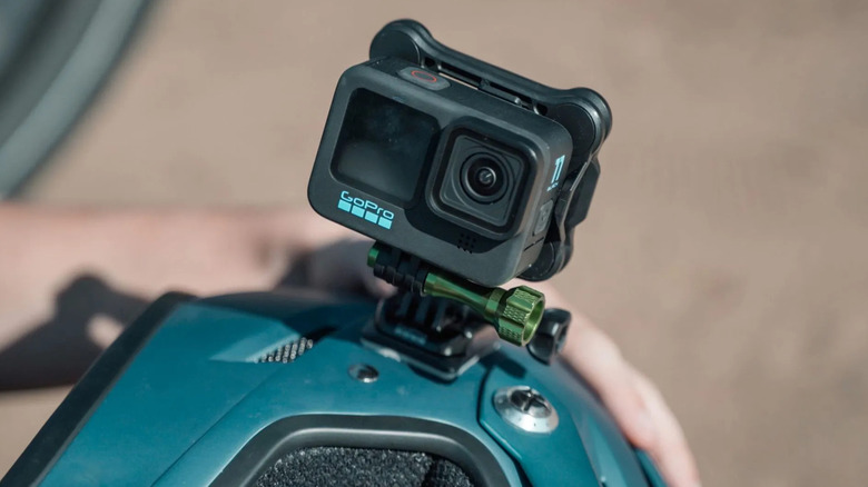 GoPro and Snap Mount Pro attached to side of helmet
