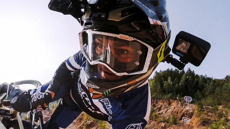 man on dirt bike using gopro