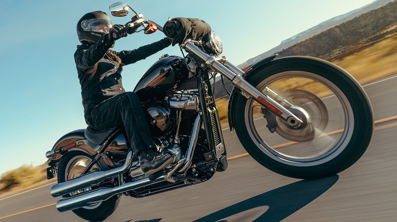 A bike rider riding Softail Standard