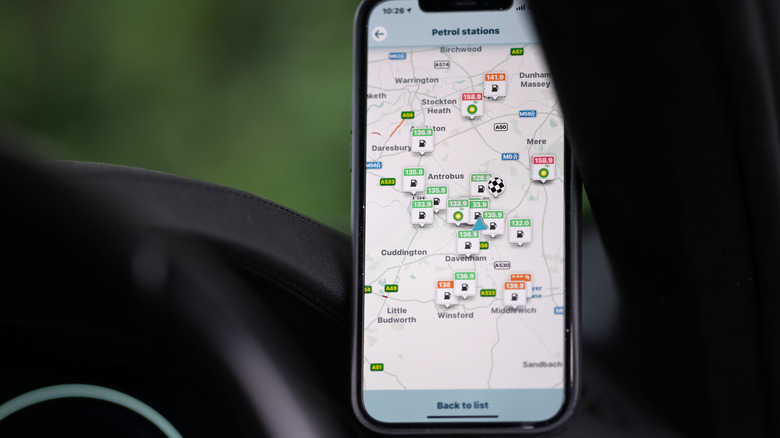 Waze app showing gas stations