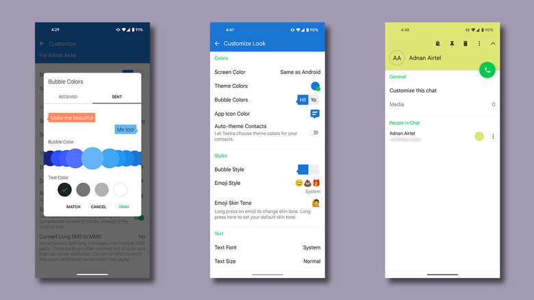 Textra customization options