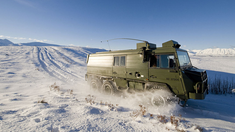 A Pinzgauer in the snow