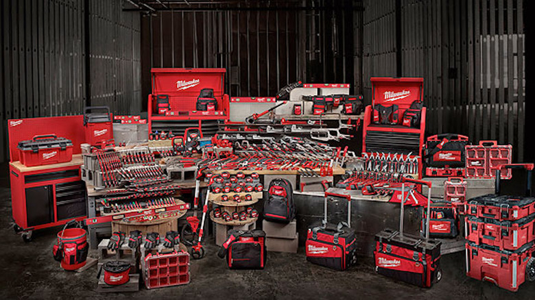 Milwaukee Tools on display in a garage