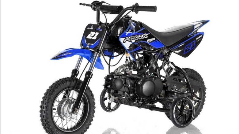 A blue Apollo DB-21 dirt bike