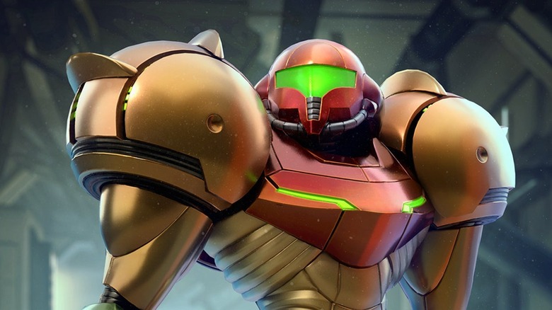 Samus standing upright in Metroid Prime Remastered