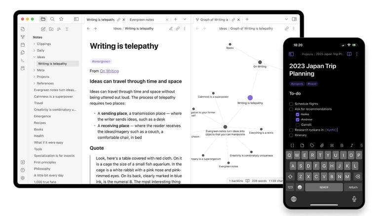 The Obsidian note taking app