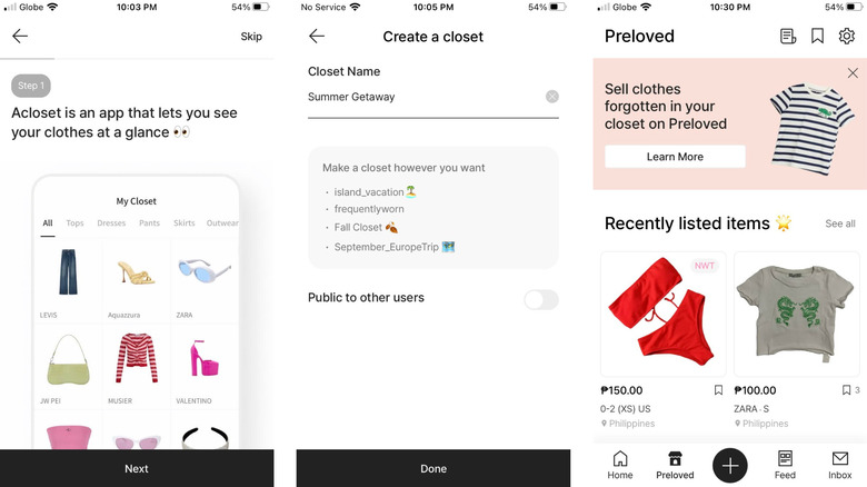 Acloset iPhone app screens