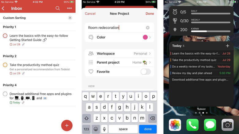 Todoist iPhone app screens