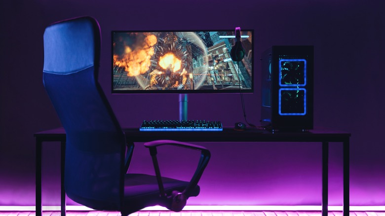 PC gaming rig with purple background