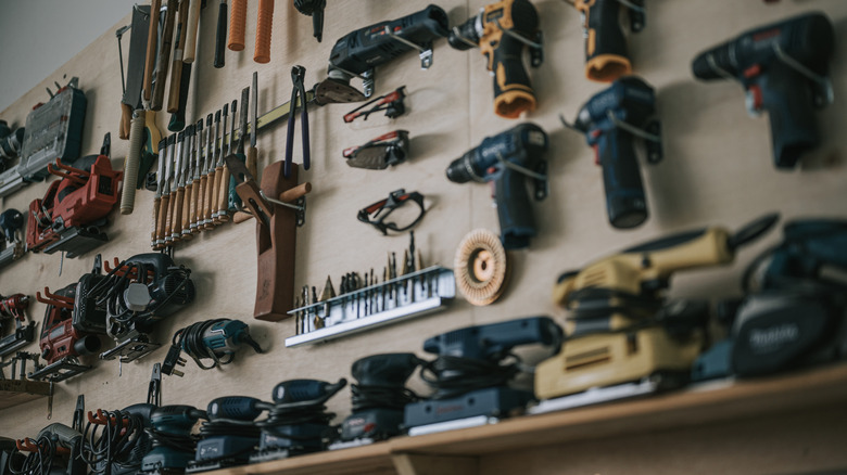 tools arranged on a tool wall