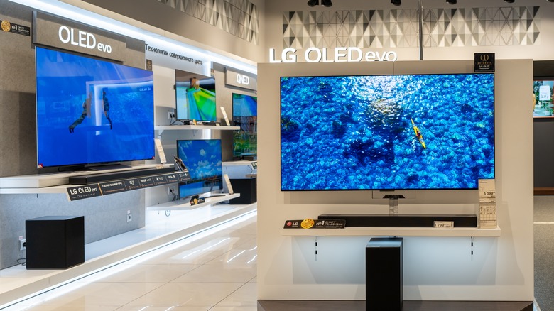 Large screen LG TVs at a store