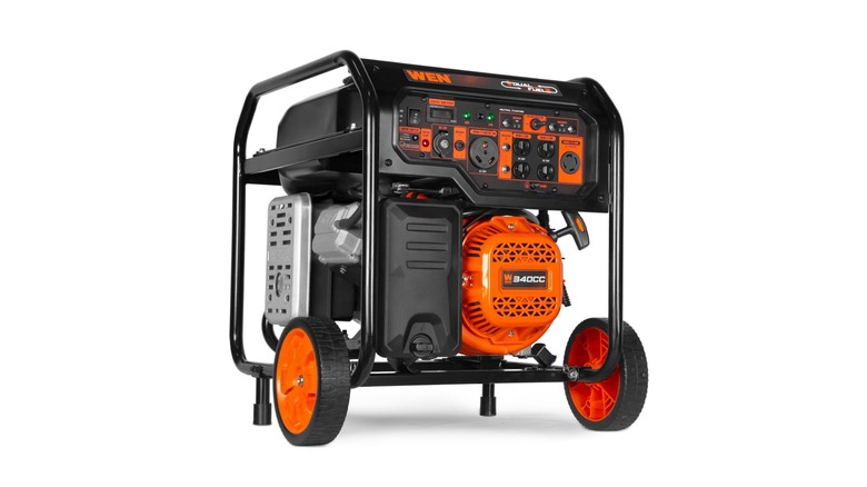 A portable generator on a driveway