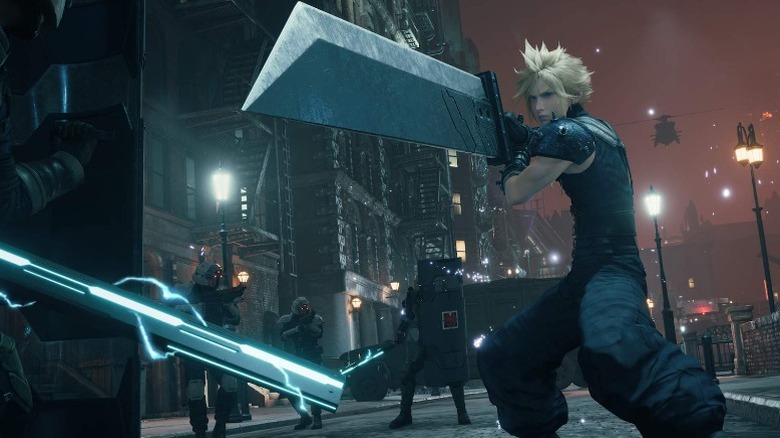 Cloud holding his sword ready to attack