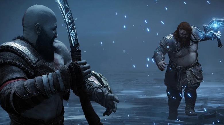 Kratos fighting Thor in God of War