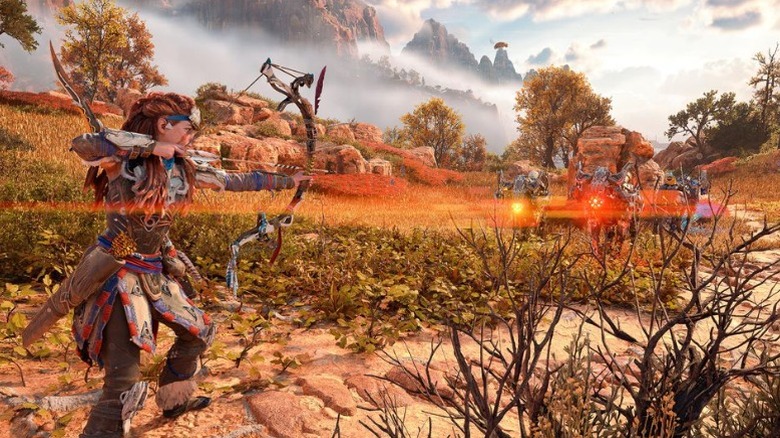 Aloy shooting a bow in Horizon: Forbidden West