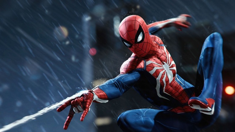 Spider-Man swinging through the air