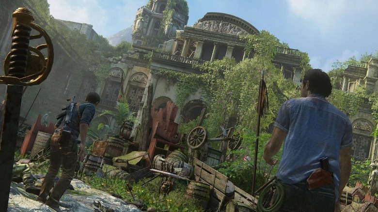 Nathan Drake exploring ruins