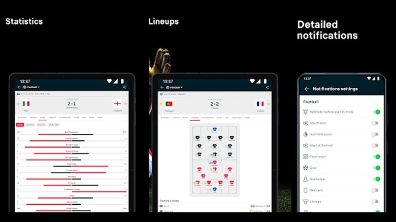 Flashscore app screens