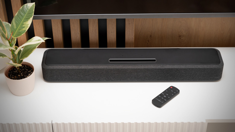 soundbar below a television