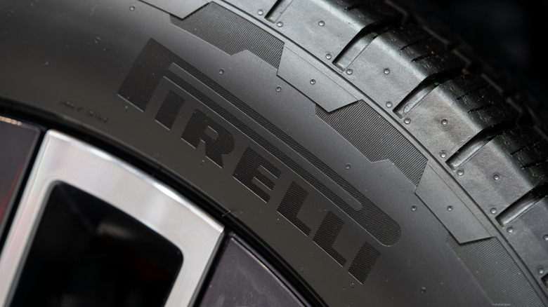 Close-up of Pirelli tire