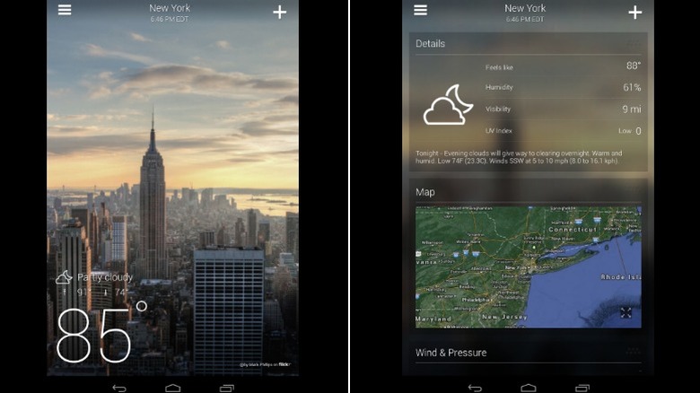 Yahoo Weather app screenshots on smartphone