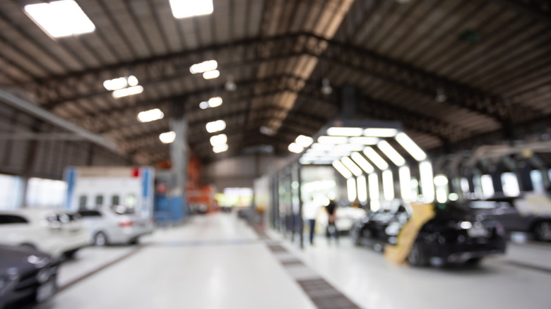 out of focus image of a garage