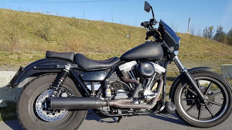 Side view black Harley Davidson FXR