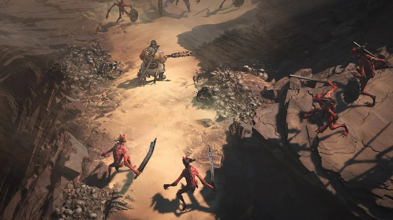 A character running through a Diablo IV dungeon