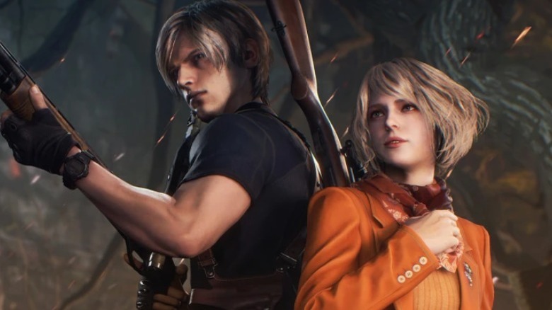Leon and Ashley standing together in Resident Evil 4