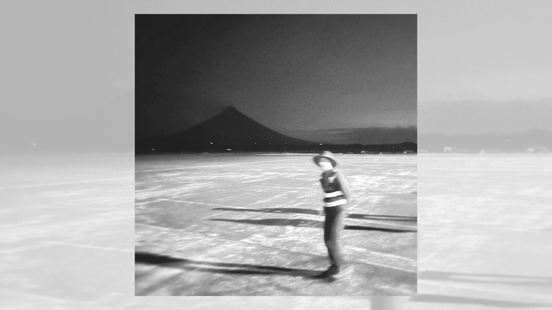 Mayon Volcano blurred in black-and-white 