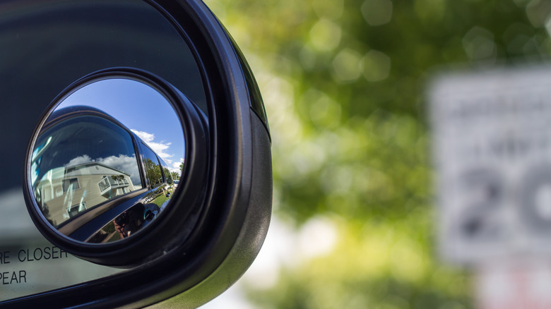 Close-up of blind spot mirror