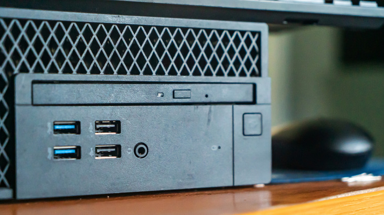 a device with blue and black USB ports