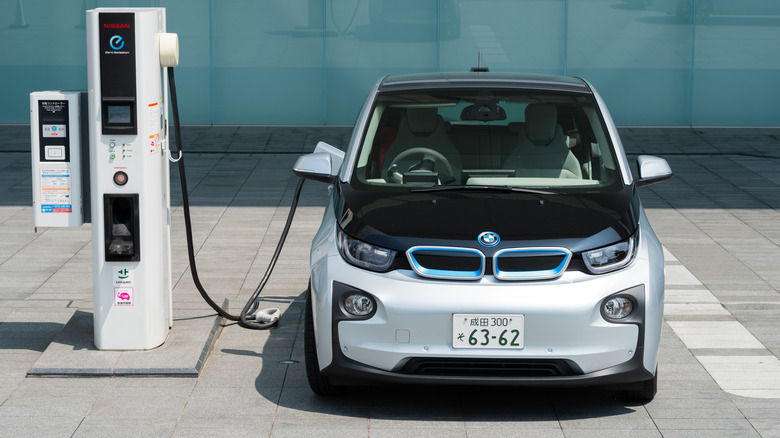 A BMW EV being charged.