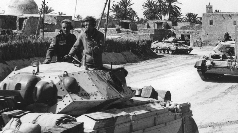 Crusader tanks following road