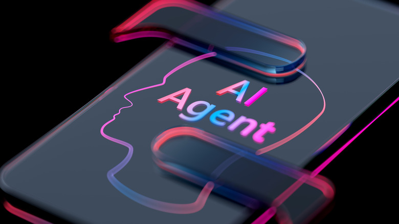 AI Agent neon text showing on smartphone screen