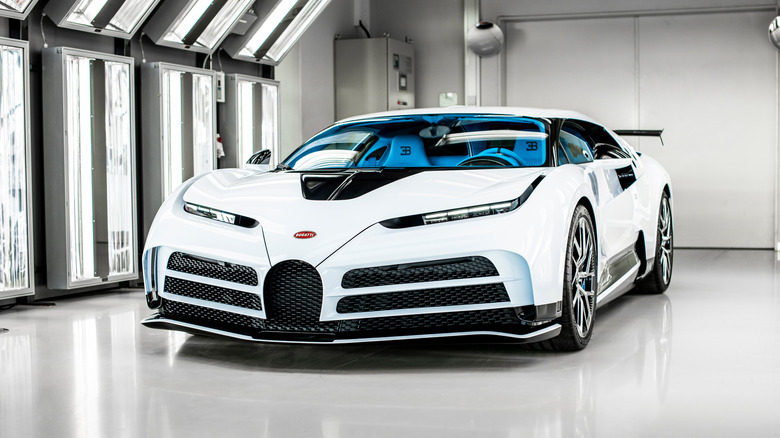 Bugatti Centodieci front end in showroom