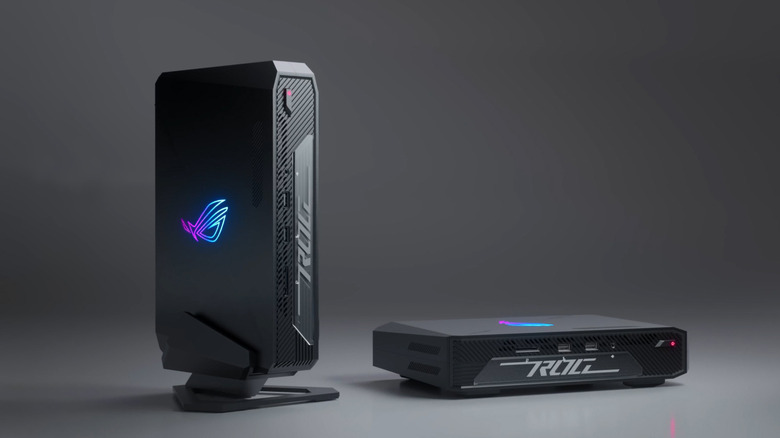 Asus ROG NUC mini PC, seen standing up and lying down
