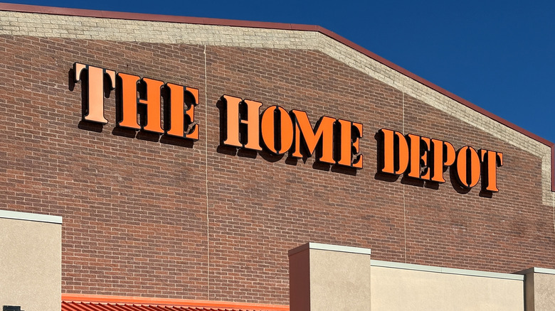 Exterior view of The Home Depot store logo