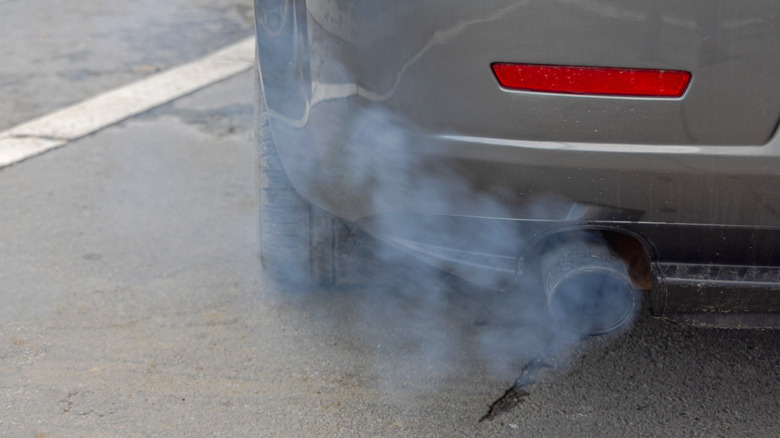 Blue-gray smoke emanating from a car exhaust