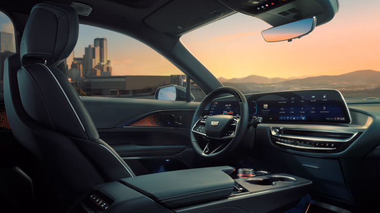 Interior view of 2026 Cadillac Lyriq at sunset