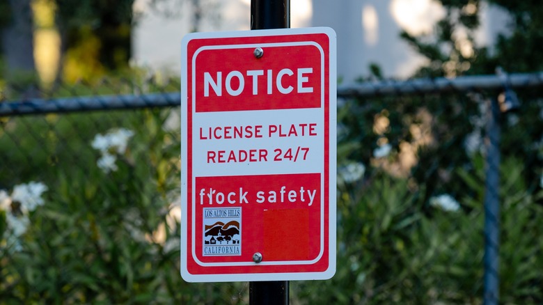 Sign warning about license plate reader in Los Altos Hills, California